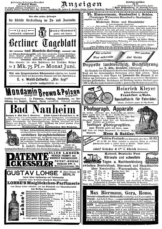 1892年德国杂志上的广告，包括Bad Nauheim